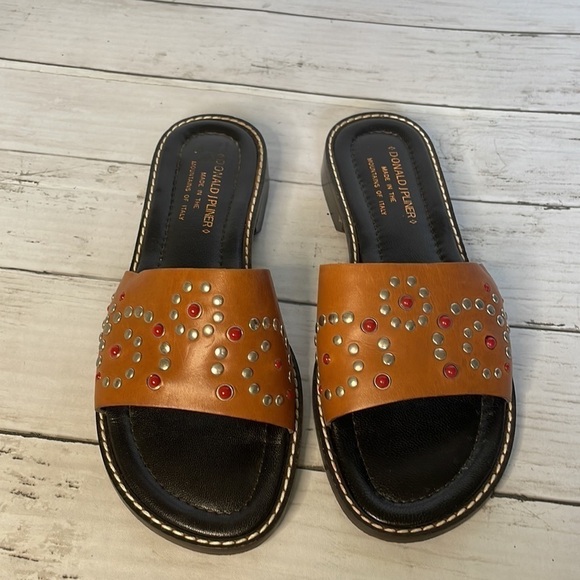 Donald J Pliner Tobacco Leather Studded Slide Sandal - Picture 3 of 11